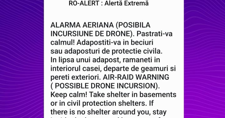 Alertă aeriană în județul Iași privind incursiunea unor drone