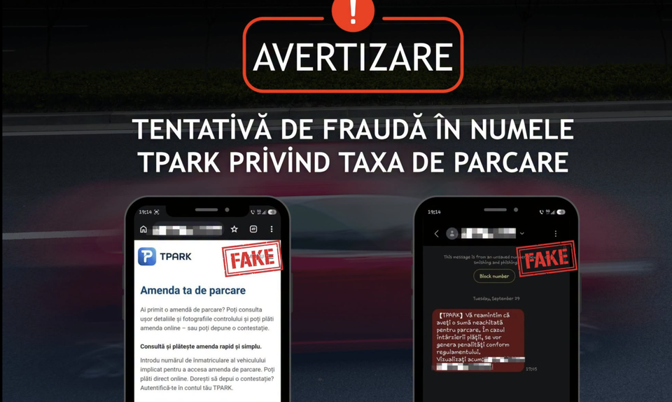Avertisment privind mesaje frauduloase primite în numele TPARK