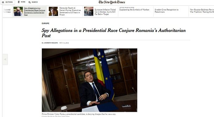 Campania pentru prezidentiale, in New York Times: Acuzatiile de spionaj evoca trecutul autoritar al Romaniei