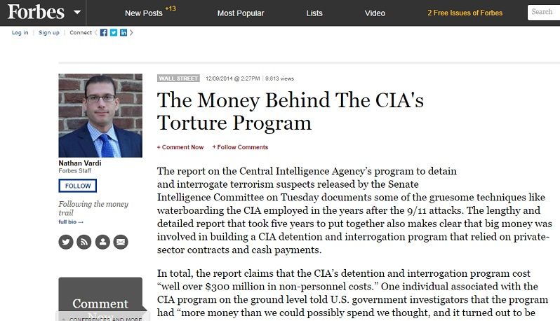FORBES dezvaluie: Programul CIA de tortura a inghitit sute de milioane de dolari