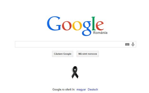 Google Romania a pus o panglica neagra sub logoul sau, in memoria victimelor de la Charlie Hebdo