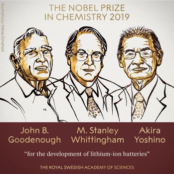 premiul nobel chimie, premiul nobel 2019, baterii litiu-ion, John B. Goodenough, M. Stanley Whittingham, Akira Yoshino